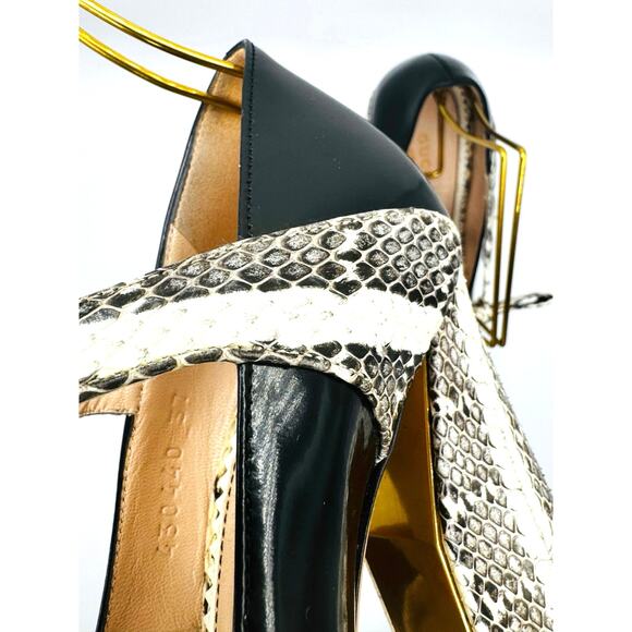Gucci Black Leather and Neutral Snakeskin Block Heel Pumps size 37 - Picture 5 of 12